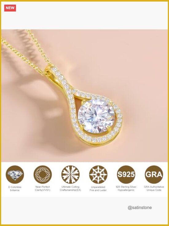s-l400.jpg 925 Sterling Silver 18K Gold Plated Moissanite Pendant Necklace for Women